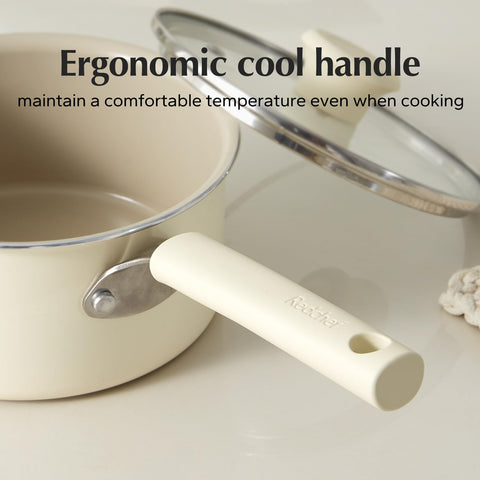 Redchef saucepan on induction stove demonstrating compatibility, benefit: works on all cooktops
