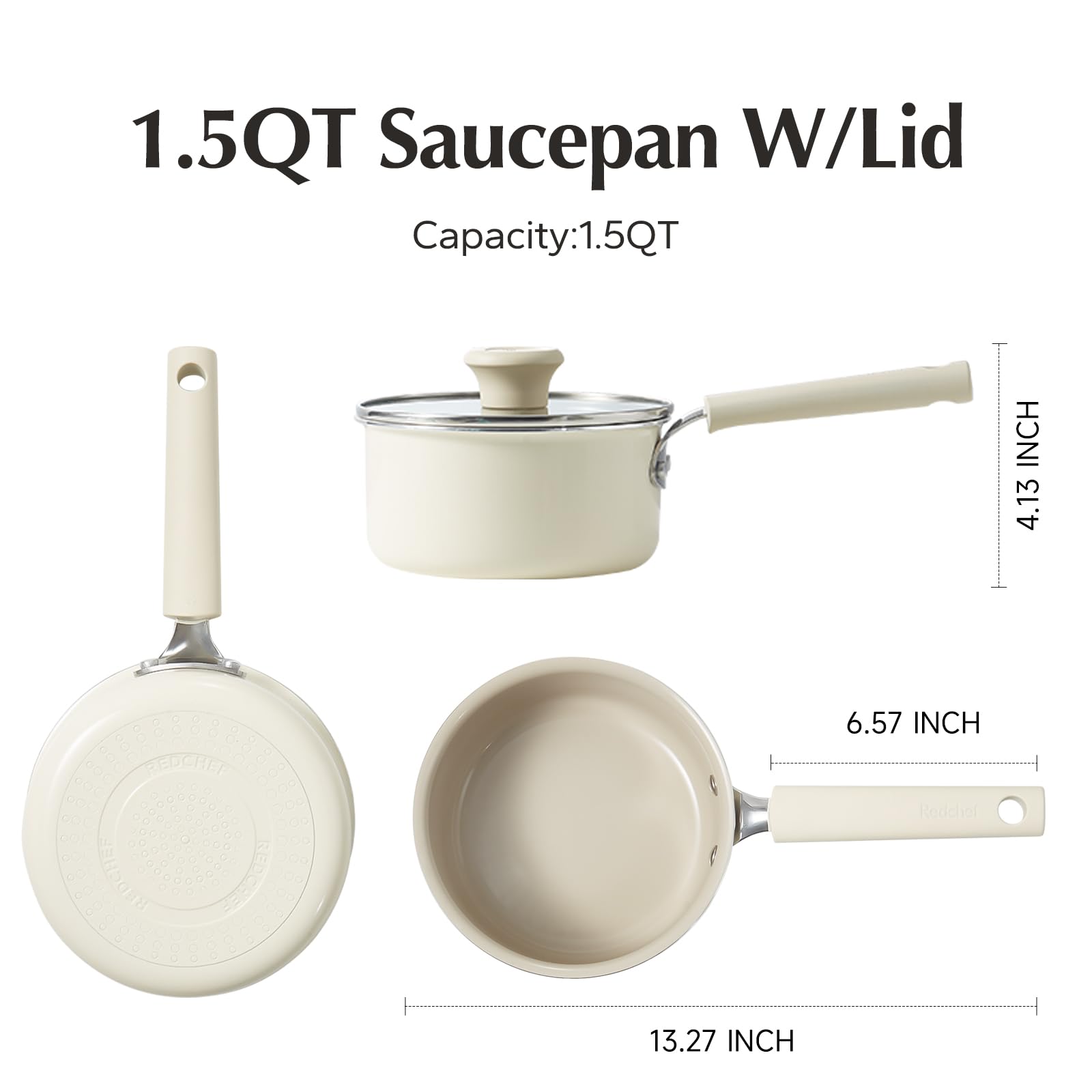 Redchef saucepan next to cereal bowl showing size comparison, benefit: ideal small portions
