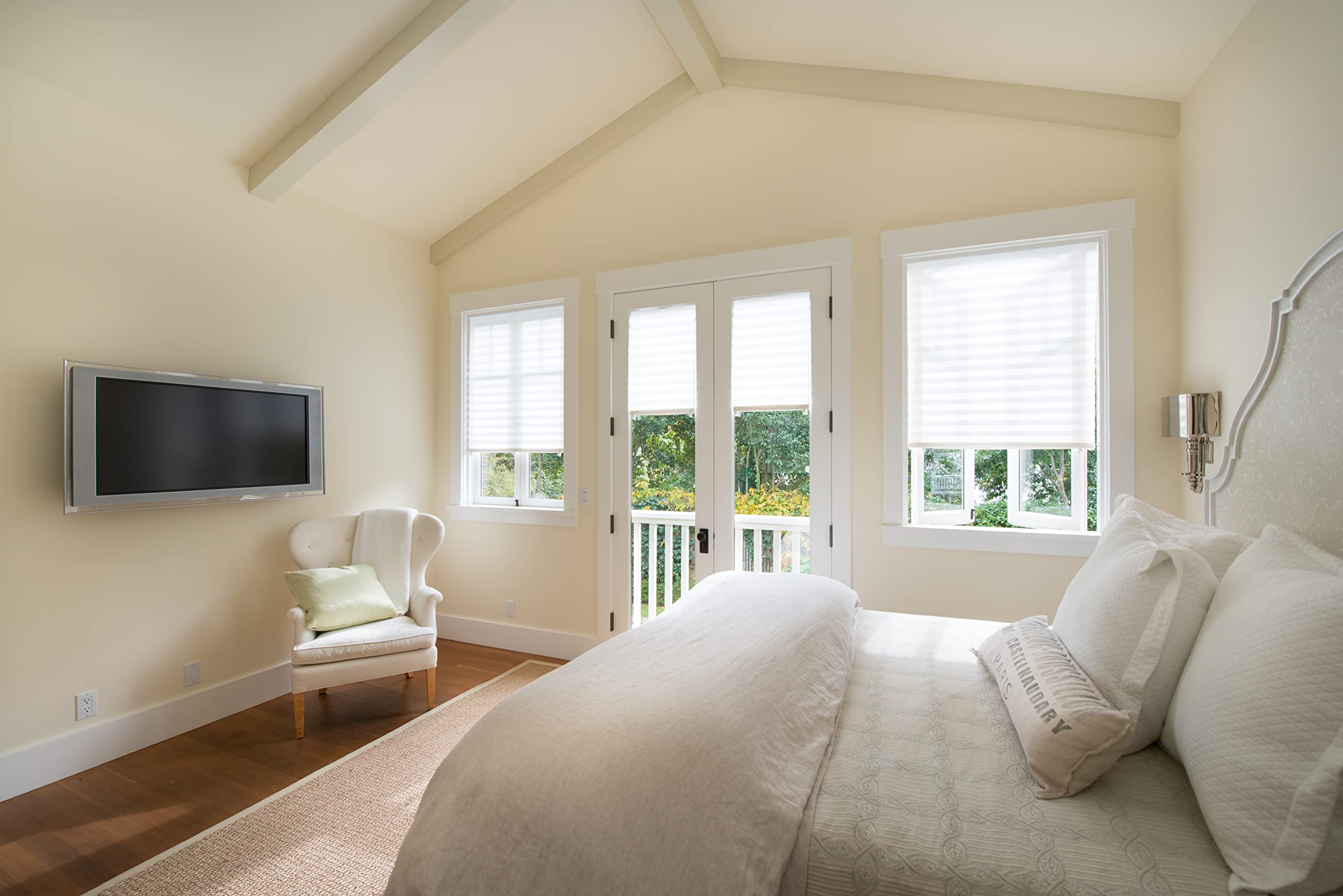 Redi Shade installed in living room creating soft, private light and clean window look