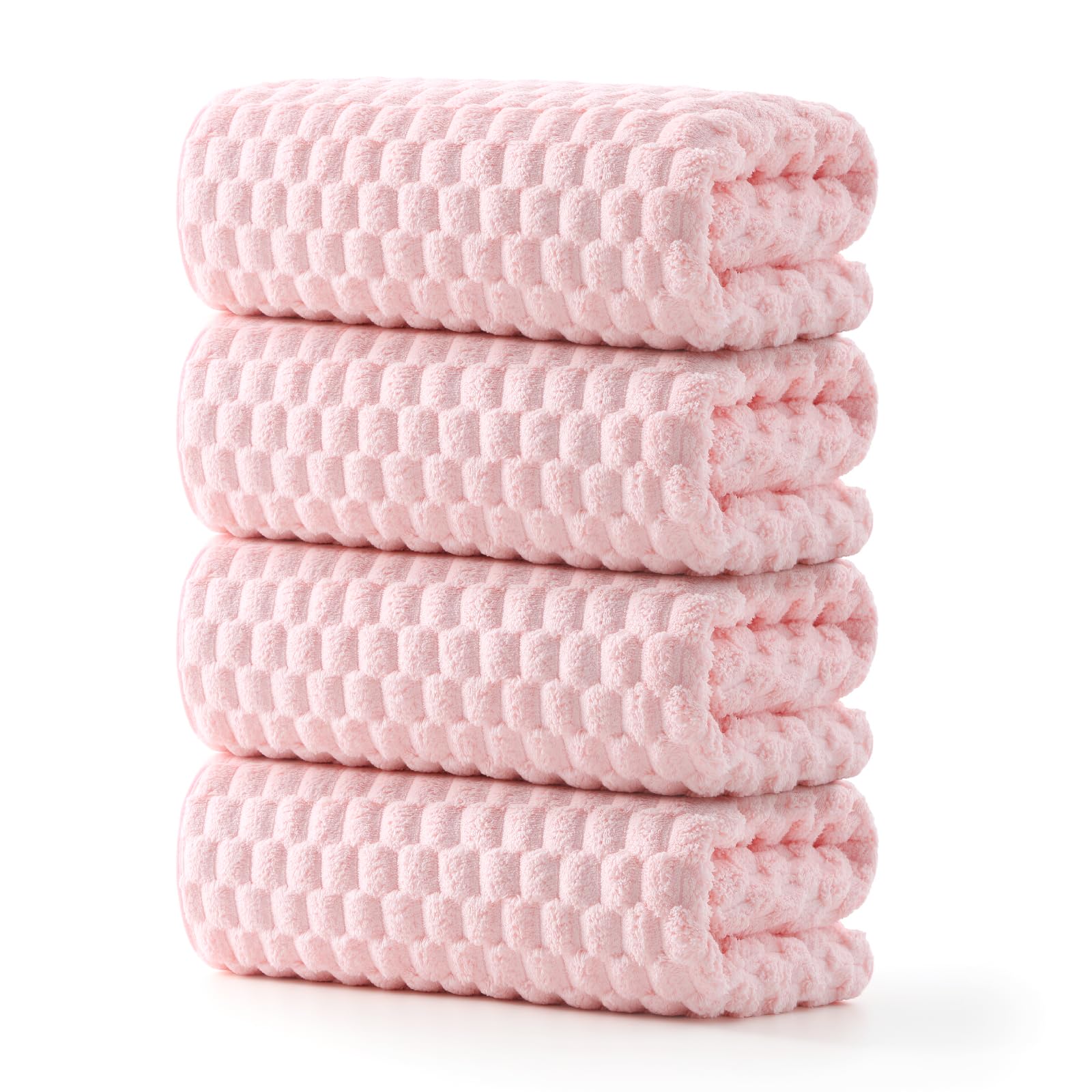 REDKISS front view of folded pink towel set shows coordinated color and softness