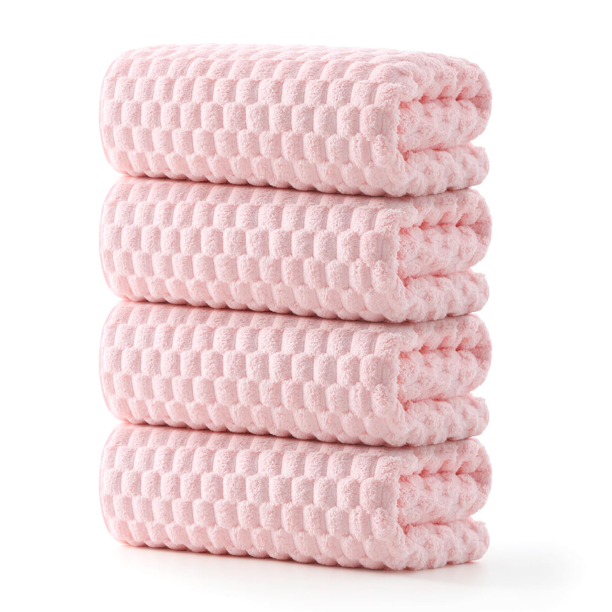 REDKISS front view of folded pink towel set shows coordinated color and softness