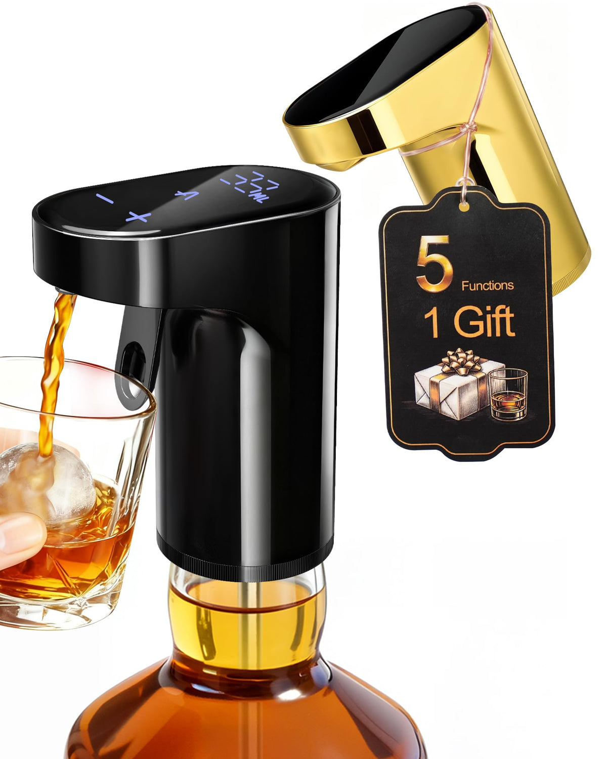 Redsack front view of electric pourer showing sleek black design and ergonomic benefit