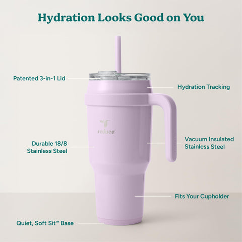REDUCE reusable straw inserted in lid for easy sipping and reduced waste