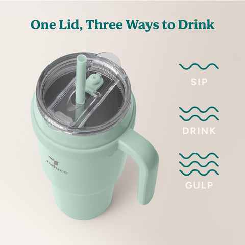 REDUCE tumbler seated in a car cupholder with Soft Sit base providing stable, scratch-free use