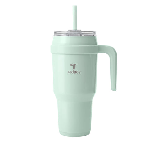 REDUCE front view glossy Sea Glass tumbler showing capacity and shape, ideal for long hydration