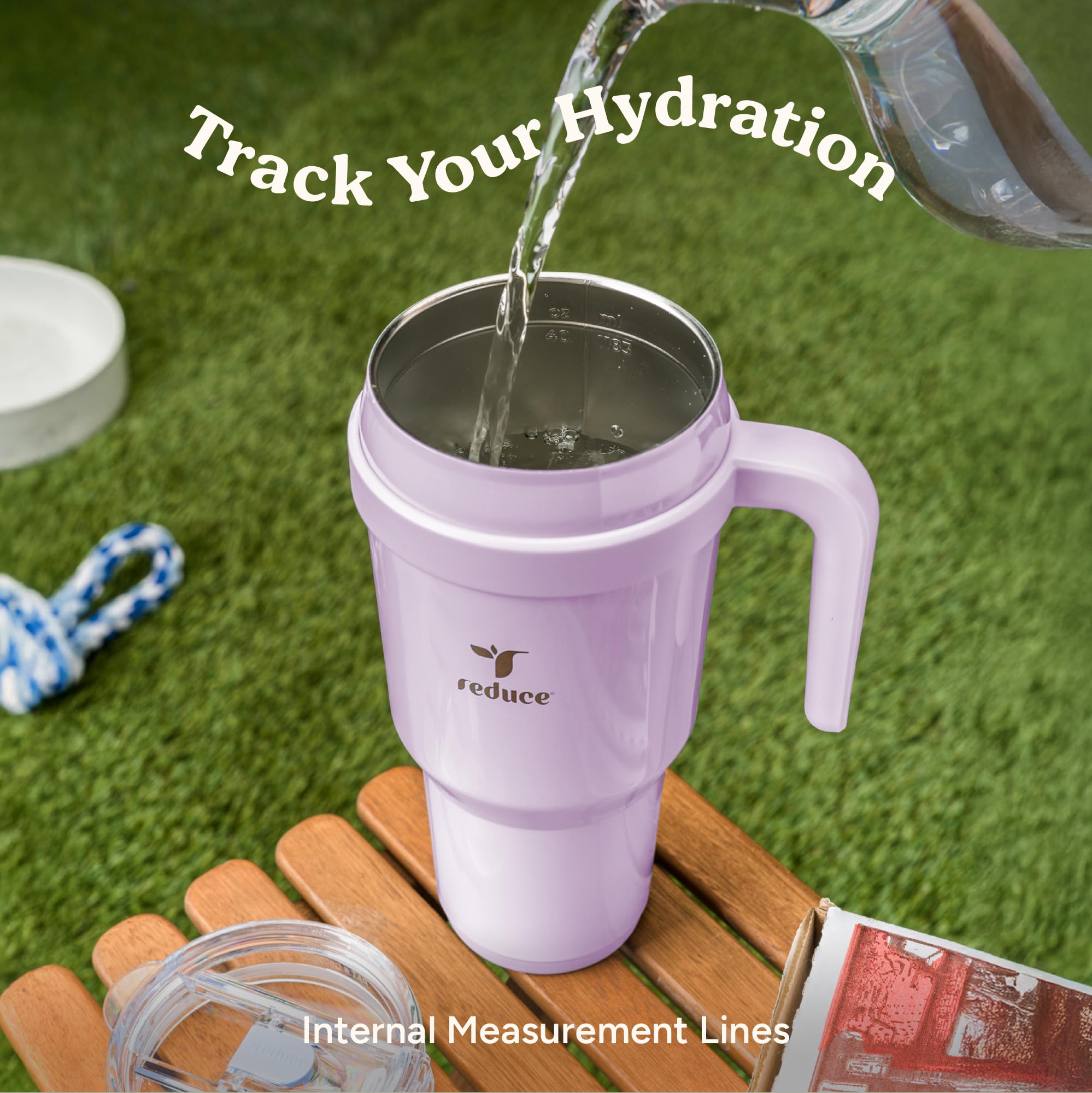 REDUCE interior ounce markings visible for precise hydration tracking and easy measurement