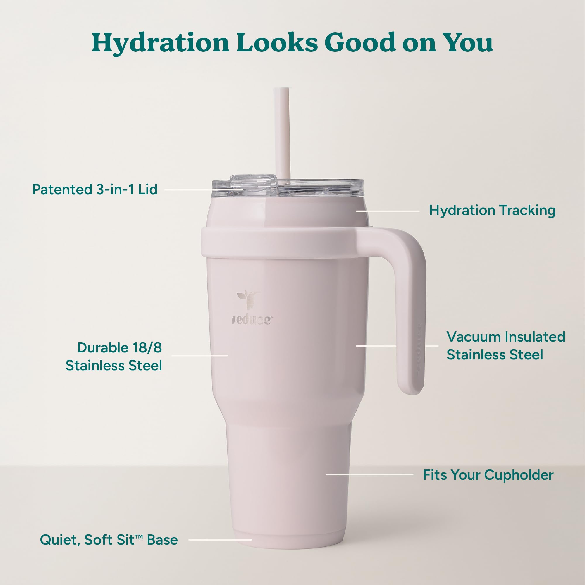 REDUCE Cold1 flip lid open with reusable straw for hands-free sipping