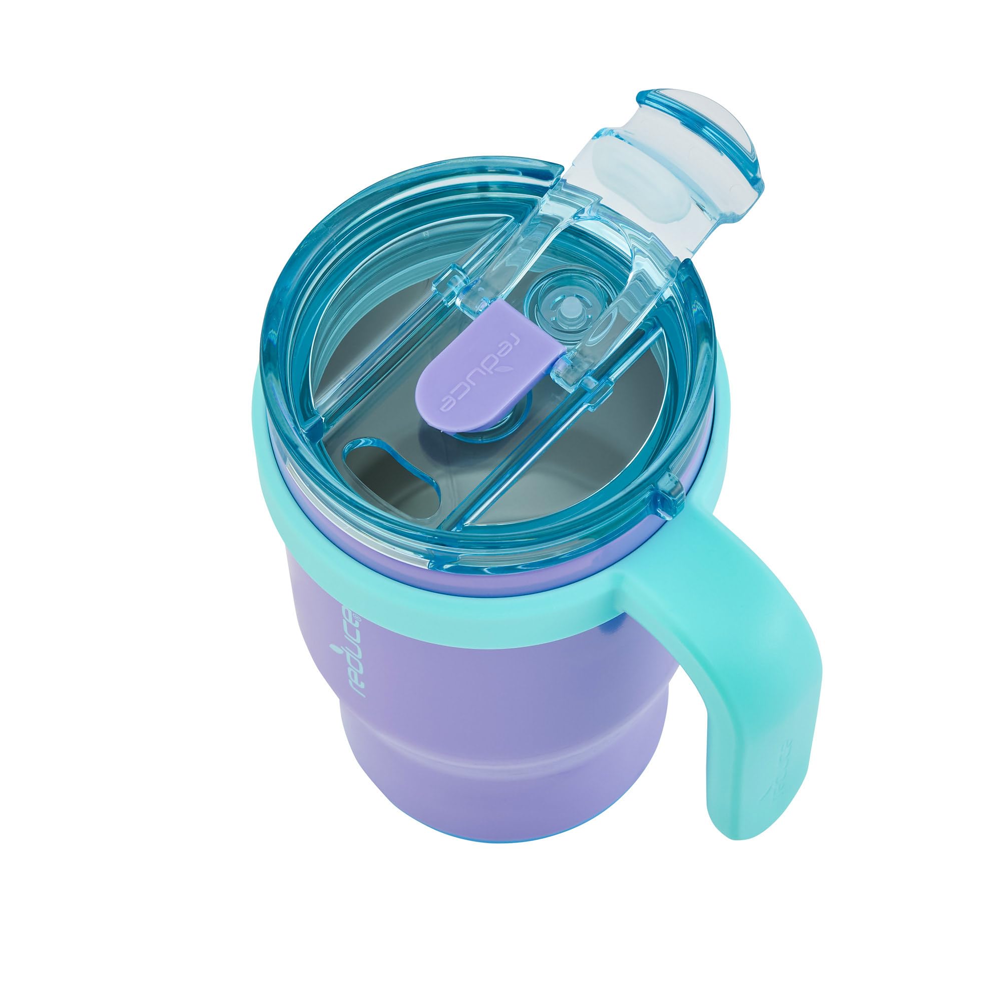 REDUCE tumbler beside toy showing child-friendly size benefit