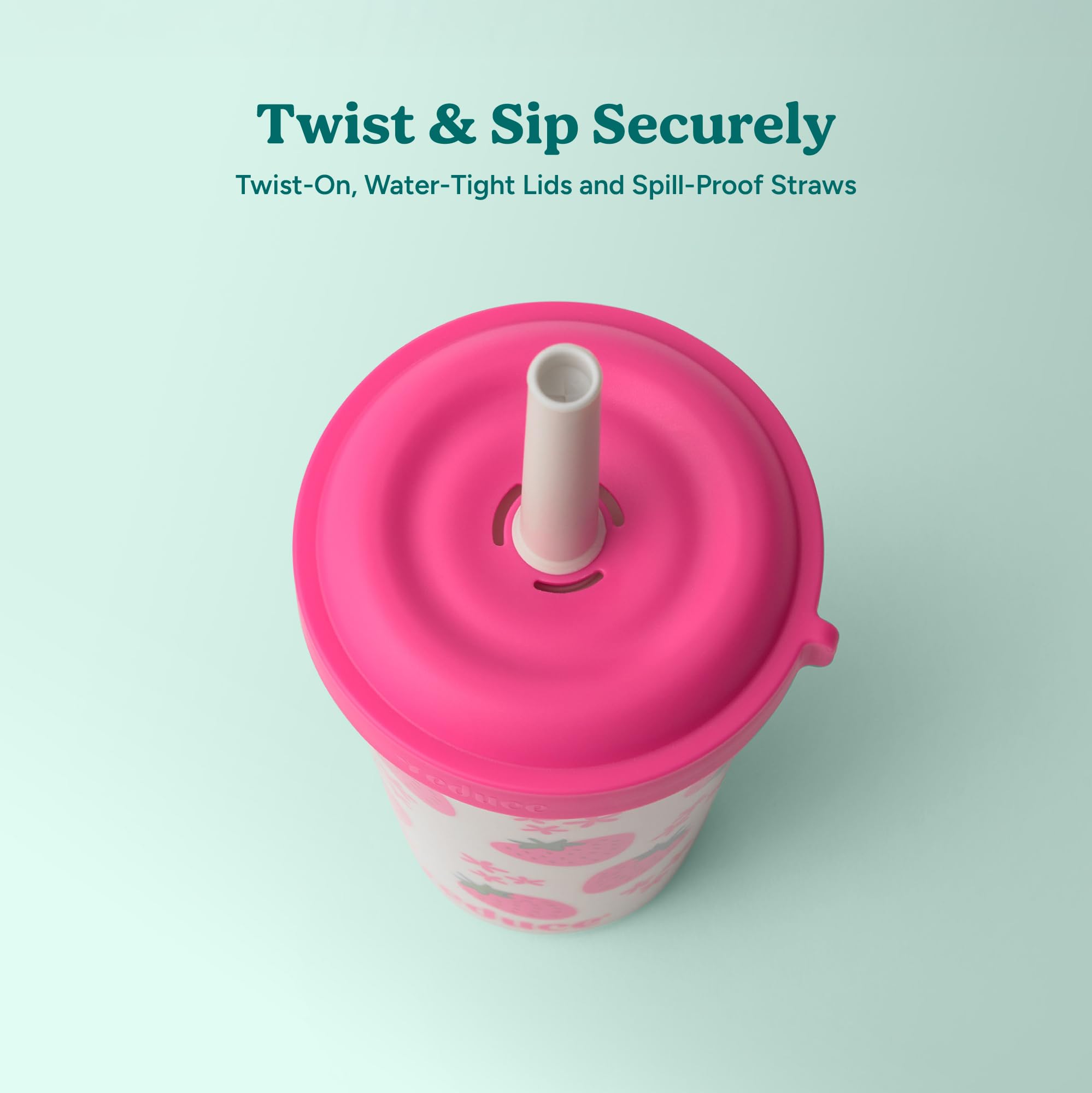 REDUCE tumbler held in a child's hand showing comfortable grip and kid-friendly size