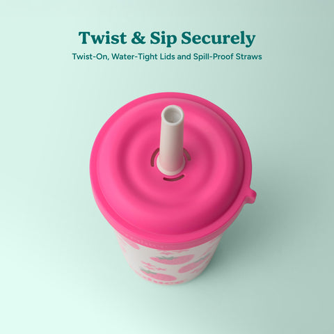 REDUCE tumbler held in a child's hand showing comfortable grip and kid-friendly size