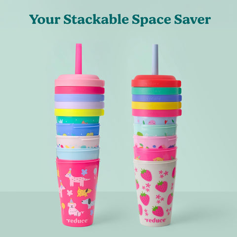 REDUCE tumblers on a playroom table encouraging kids to drink more during activities