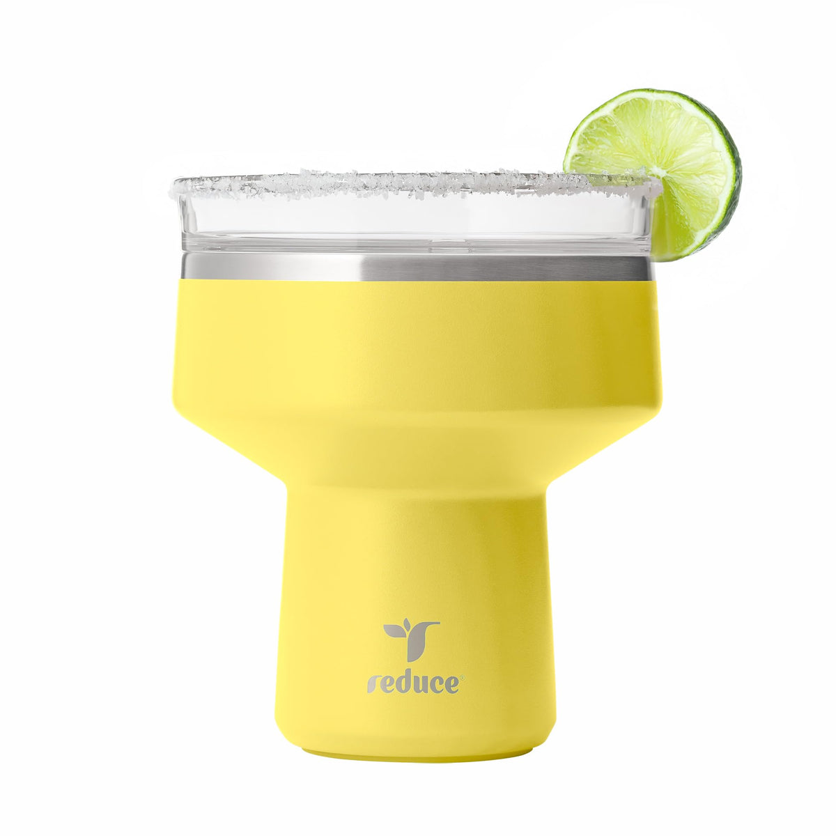 REDUCE Saltini front view showing elegant stainless-steel tumbler and lid keeping drinks cold