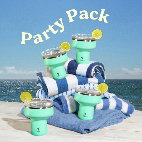 REDUCE Saltini four-pack arranged to show matching set and party readiness