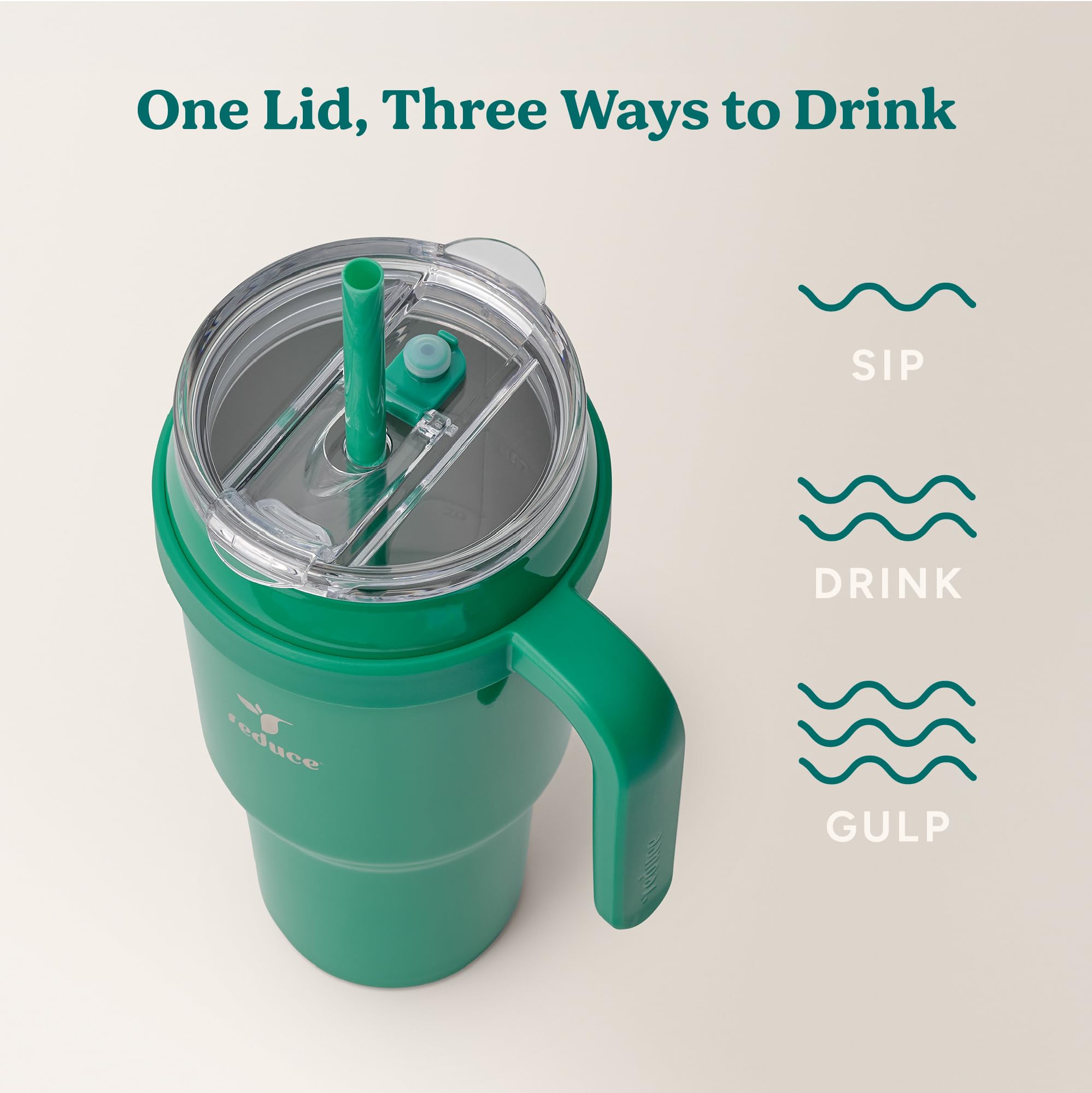 REDUCE tumbler inner ounce markings visible for hydration tracking benefit
