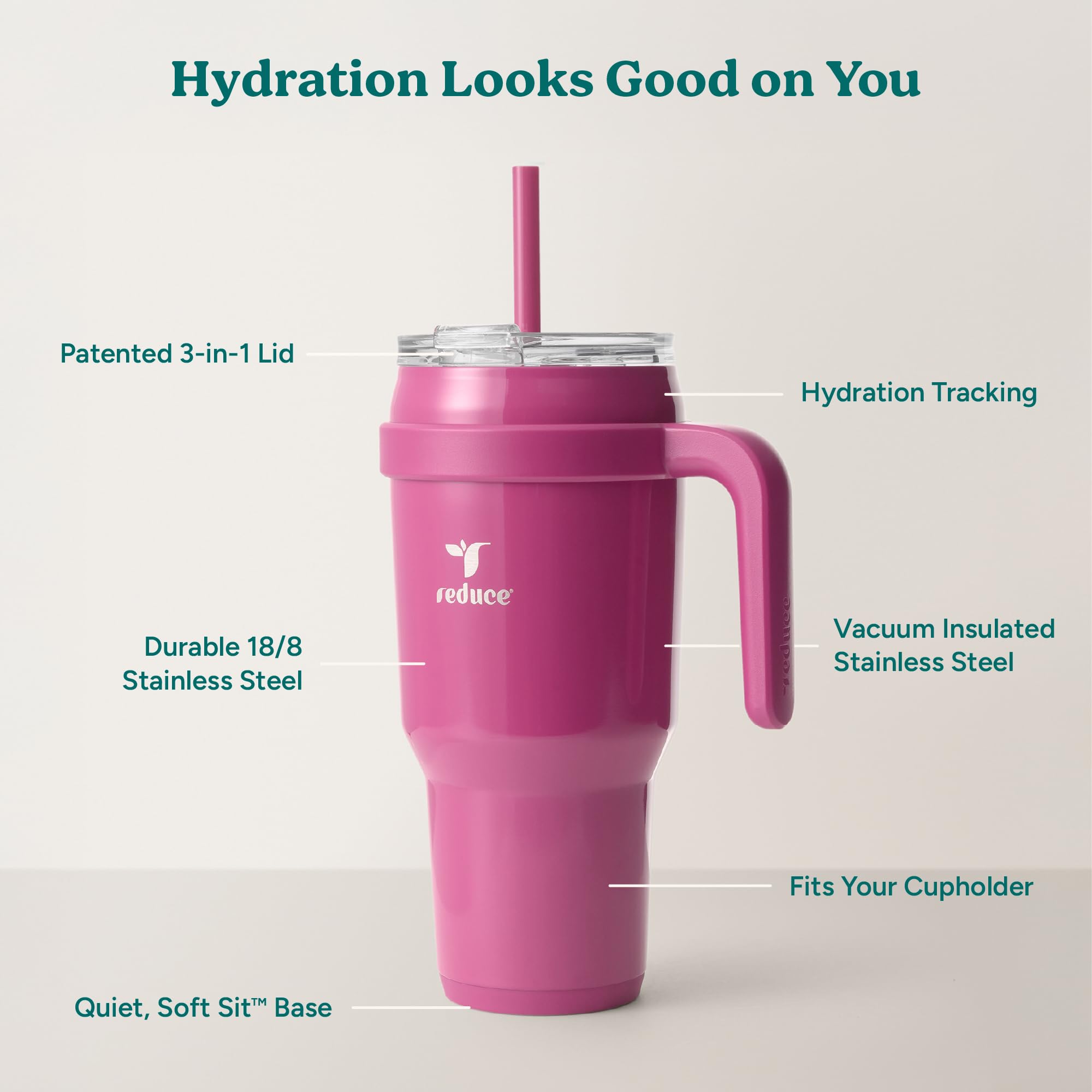 REDUCE interior ounce markings close-up to help track hydration and measure intake