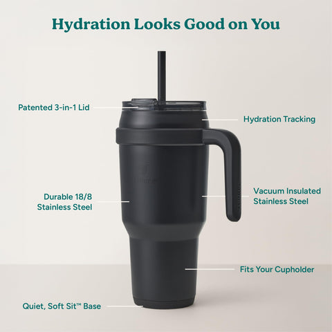 REDUCE reusable straw next to tumbler for eco-friendly convenient drinking