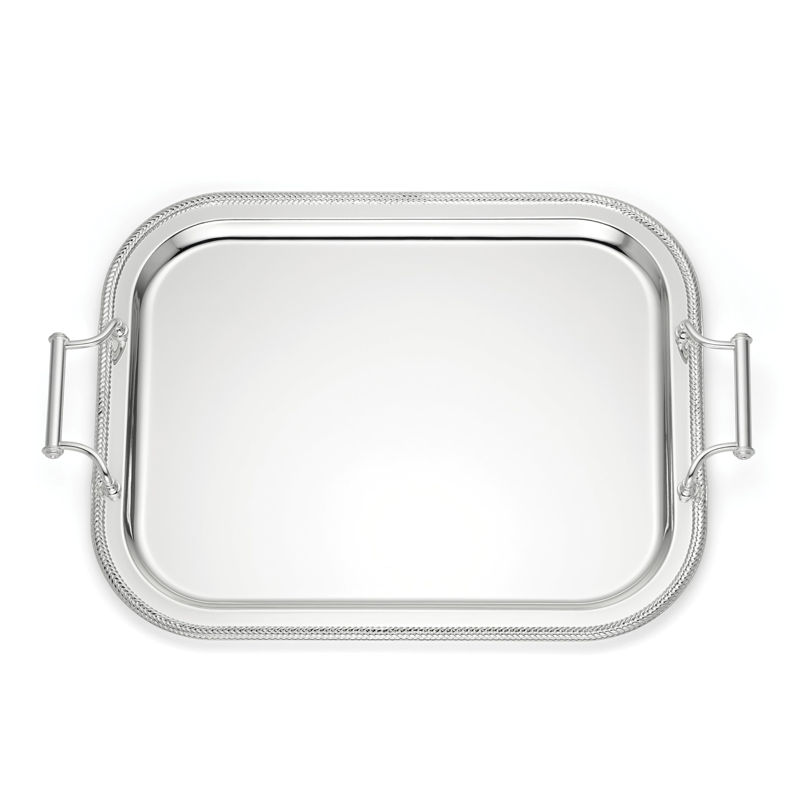 Reed & Barton front view of rectangular silverplate tray highlighting elegance