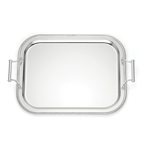 Reed & Barton front view of rectangular silverplate tray highlighting elegance