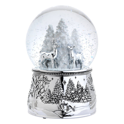 Reed & Barton snowglobe front view showing deer scene and adds refined holiday elegance