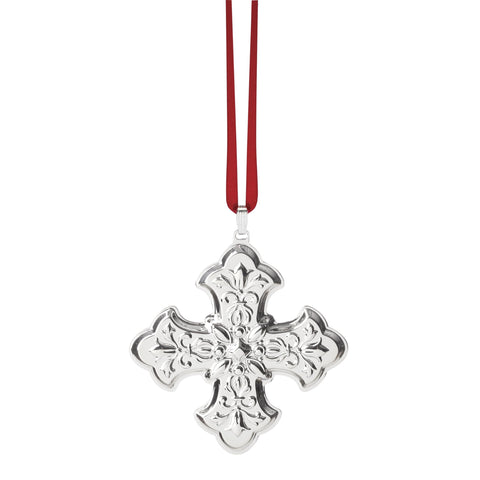 Reed & Barton front view of sterling cross ornament showing polished finish benefit
