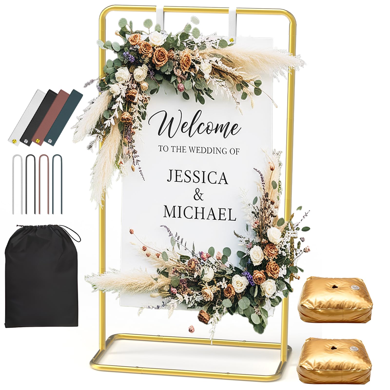 ReePlan gold front view sign stand showing elegant finish and display benefit