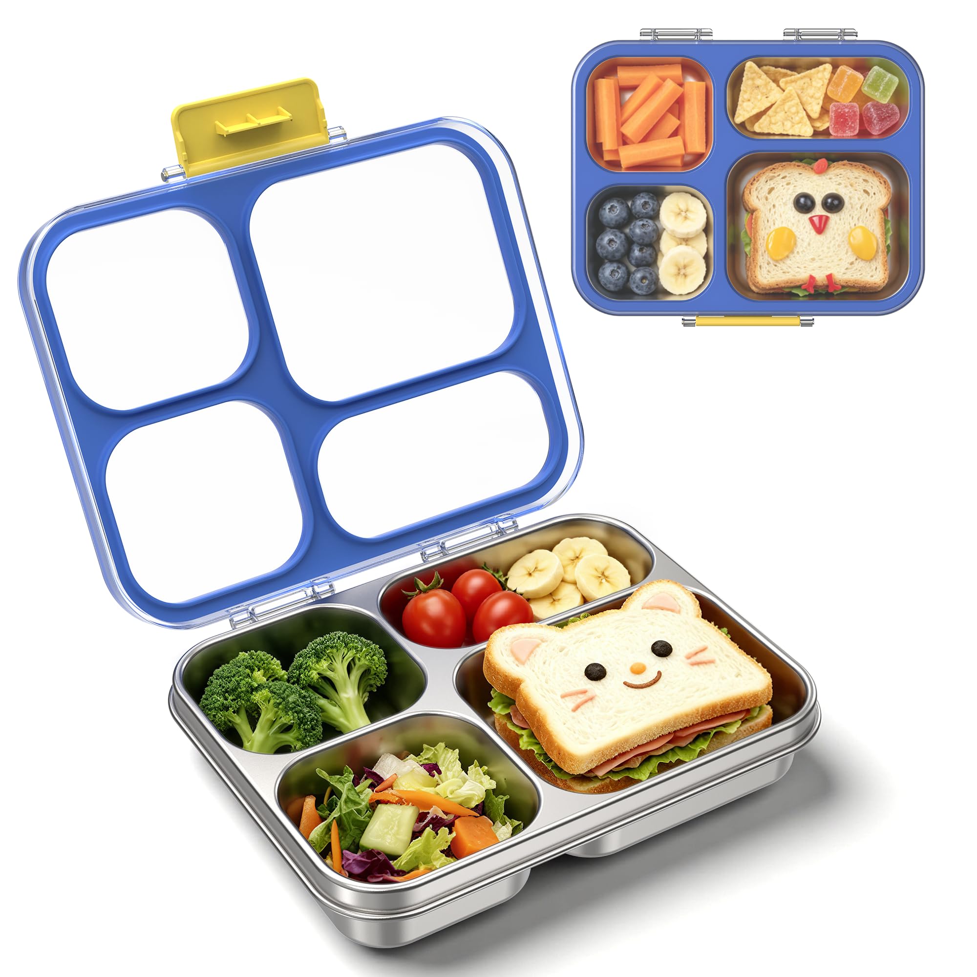 Reeple front view blue lunch box showing secure lid and compartments for organized meals