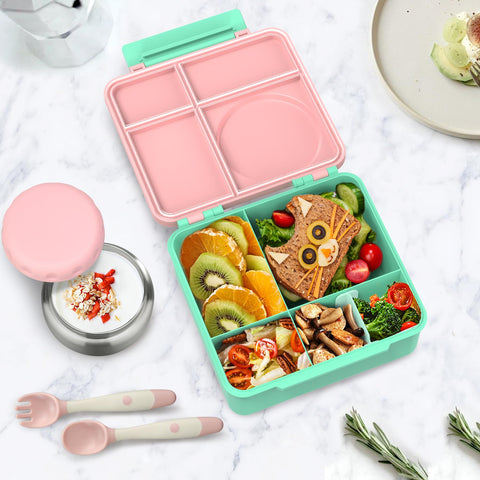 Reeple lunch set in use inside school backpack ready for mess-free transport