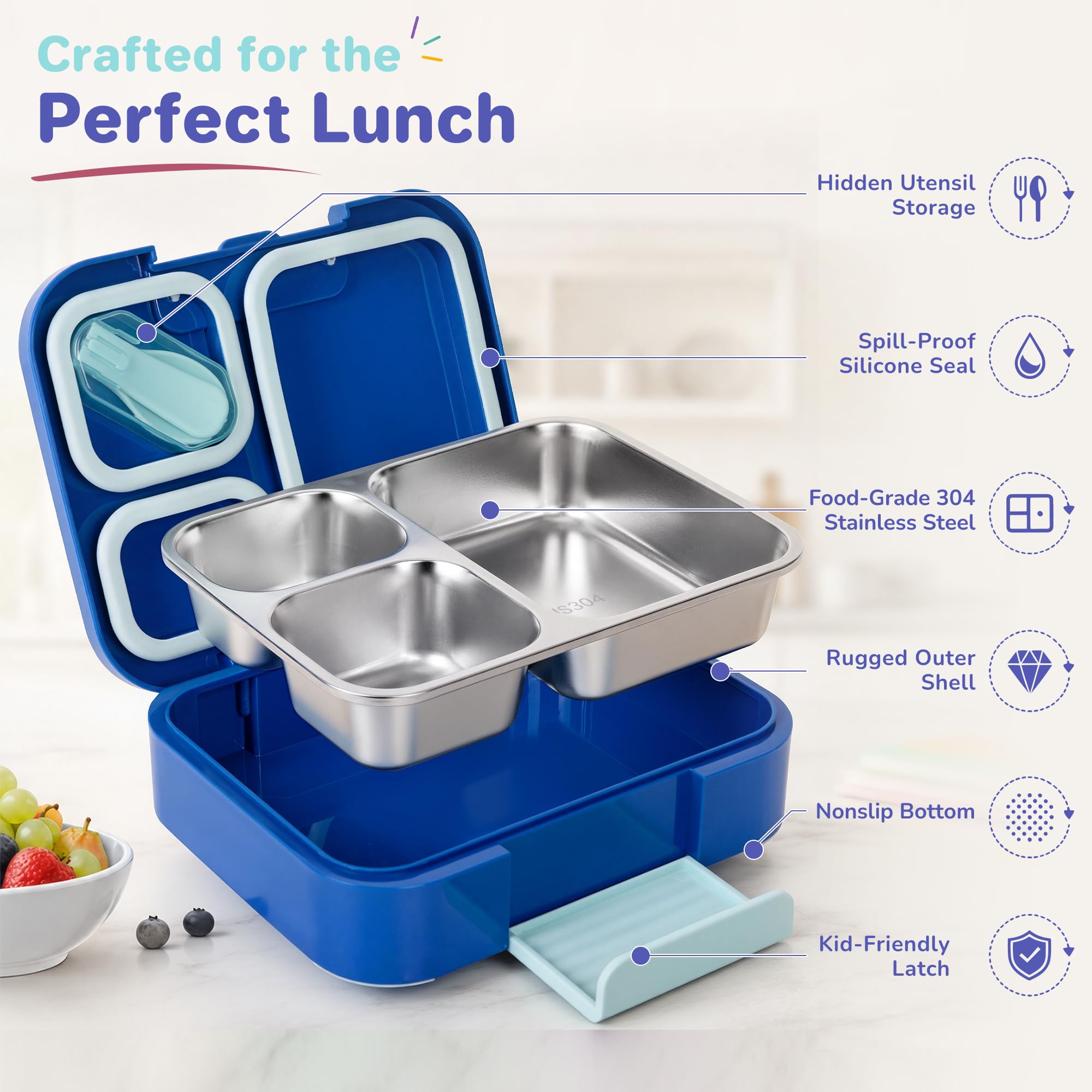 Reeple folding spork and single latch detail benefit: utensil stored, easy access