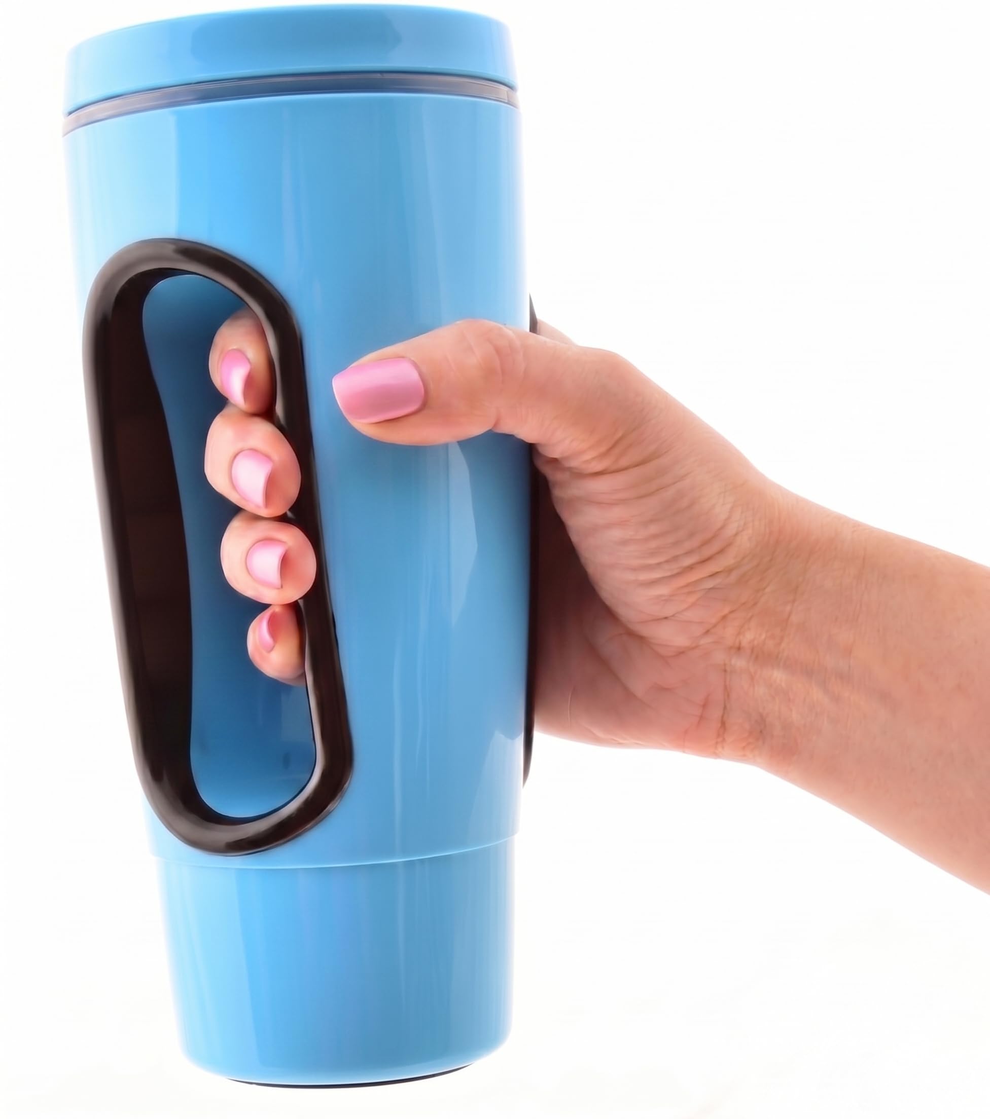 Rehabilitation Advantage user holding mug in hand slot showing independence benefit