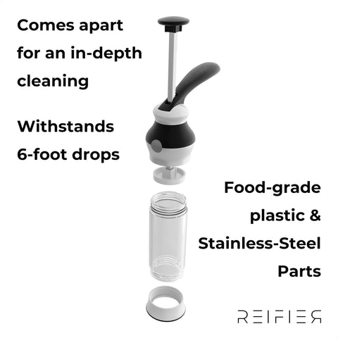 Reifier disassembled parts detail demonstrating easy-to-clean, tool-free assembly for hygiene
