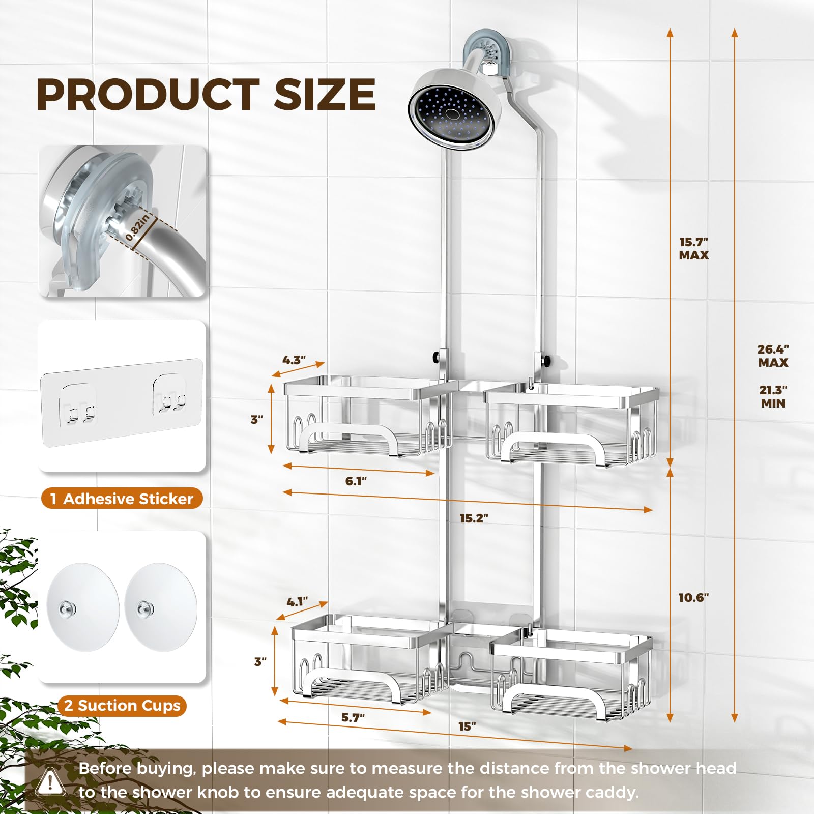 REINHARDT anti-slip U-bracket with adhesive stickers and suction cups securing caddy