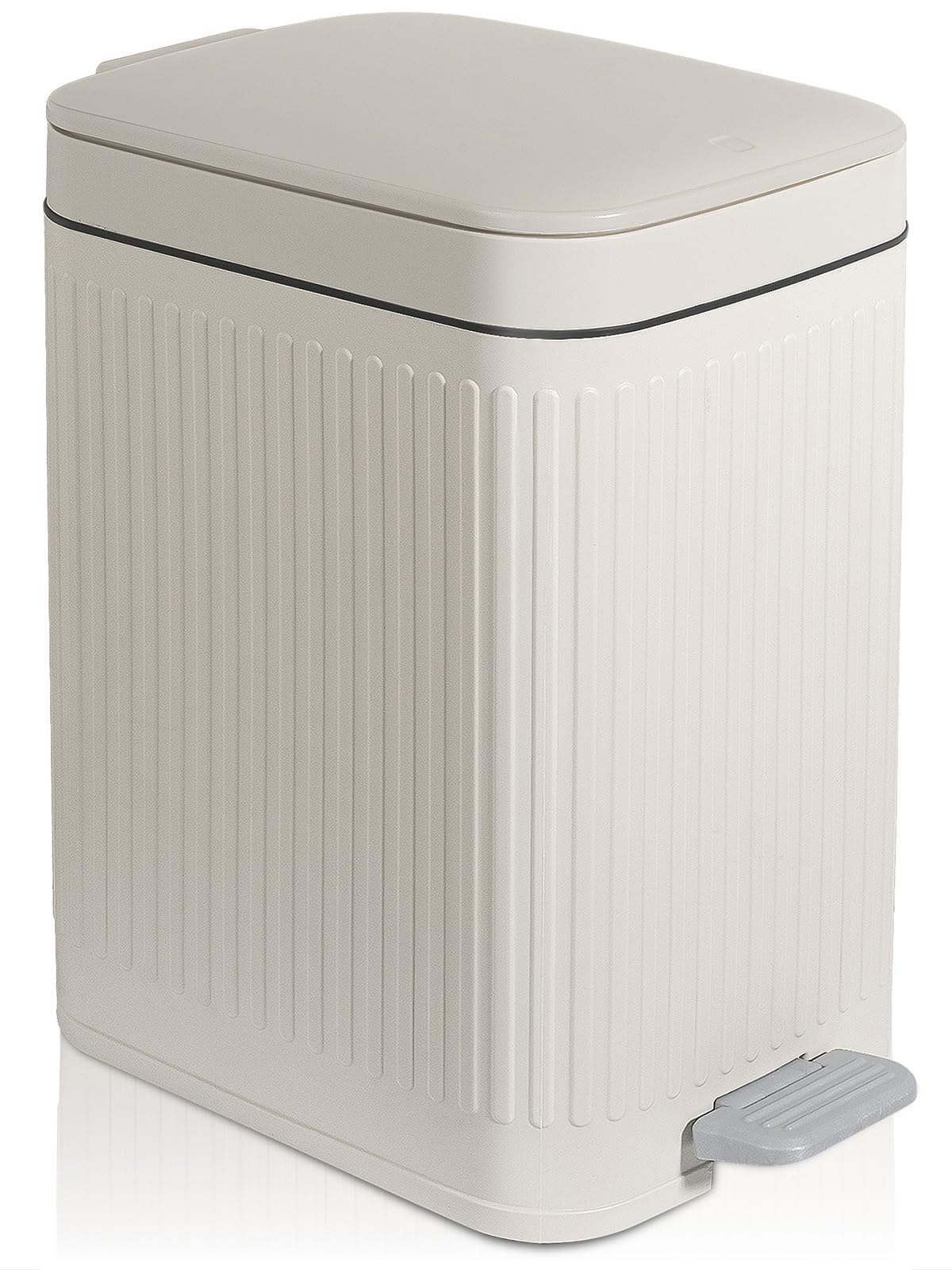 rejomiik front view cream trash can showing slim profile and stylish finish