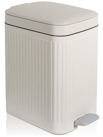 rejomiik front view cream trash can showing slim profile and stylish finish