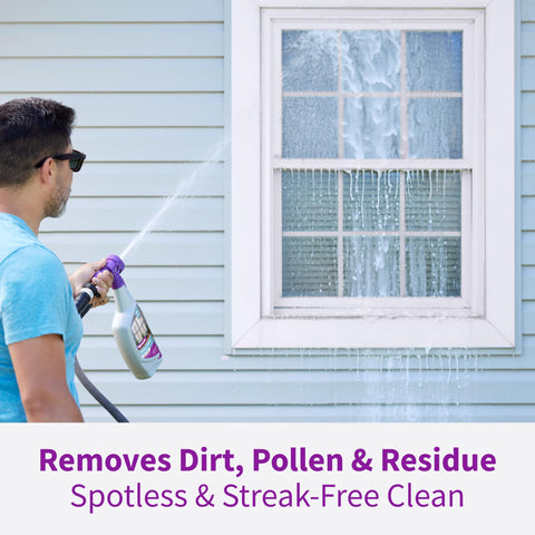 Rejuvenate being applied to a large exterior window for streak-free, visible results