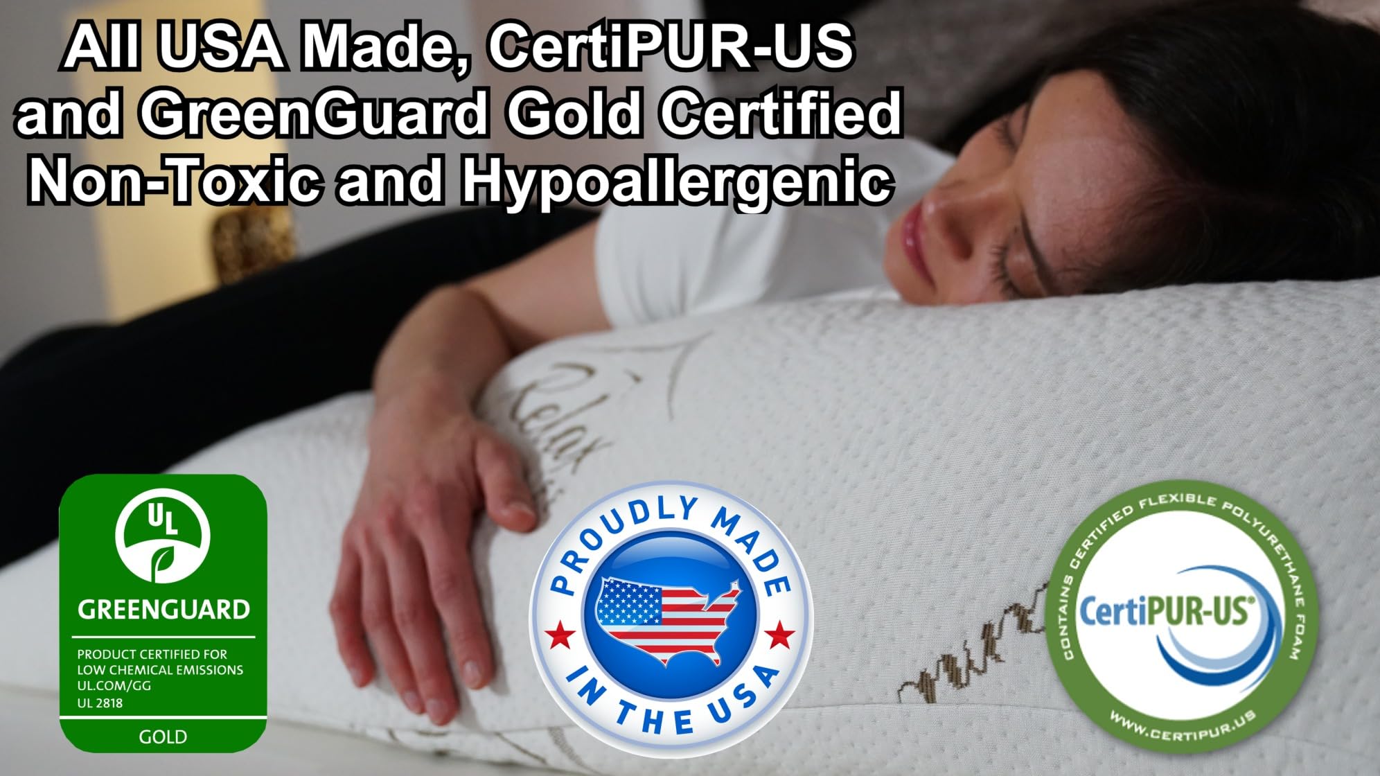 Relax HOME LIFE full pillow next to person for scale, showing generous 20 x 54 long cuddle size