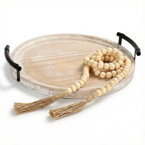 Relaxing Garden tray front view showing whitewashed finish and handles, enhances table styling