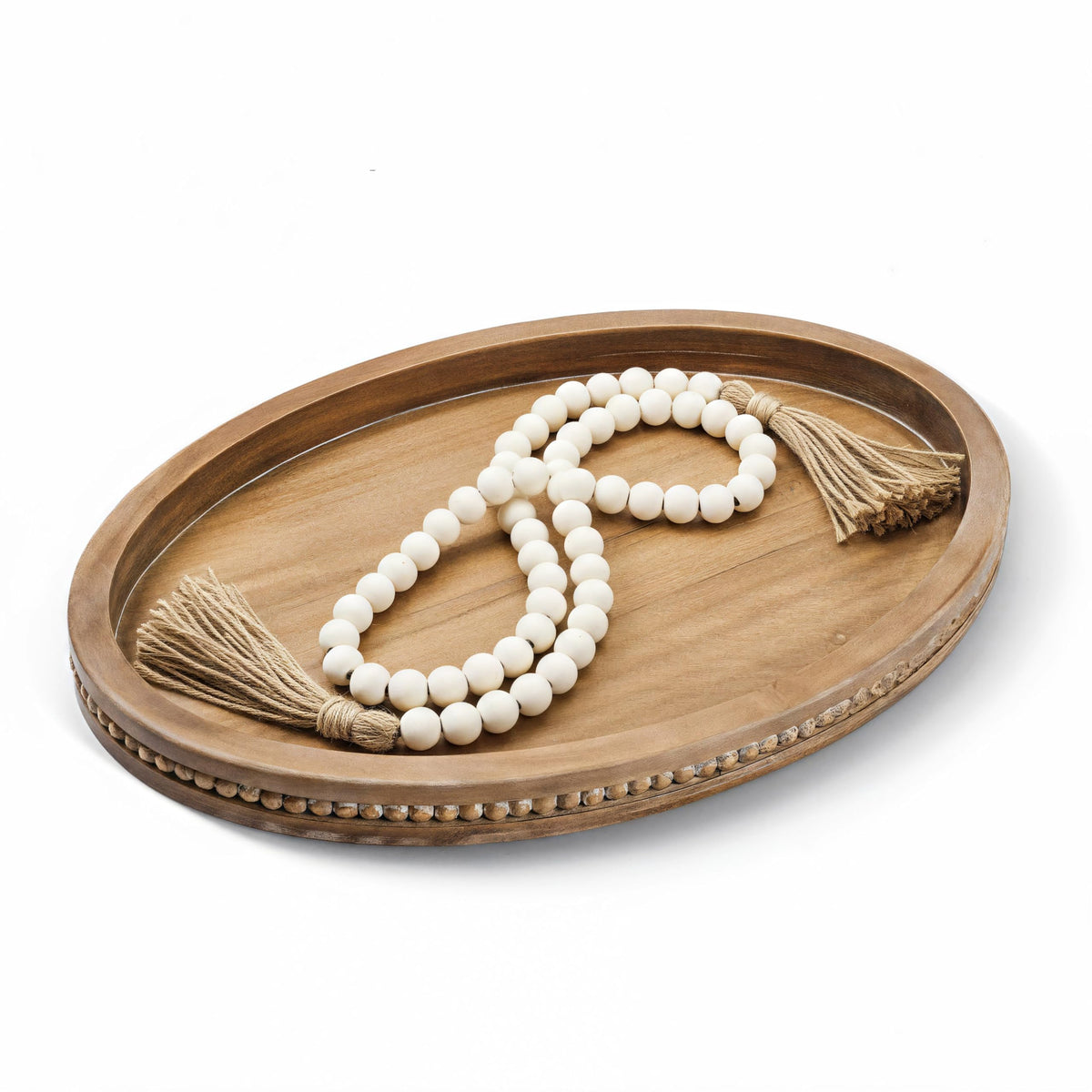 Relaxing Garden tray front view showing oval shape and warm finish for curated displays