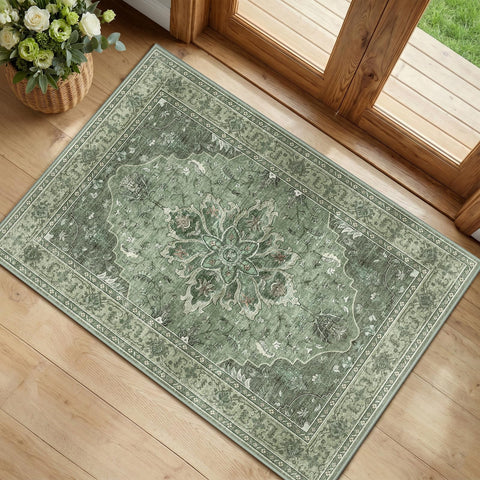 RELEANY front view of 2x3 vintage sunflower rug showing color and pattern benefits