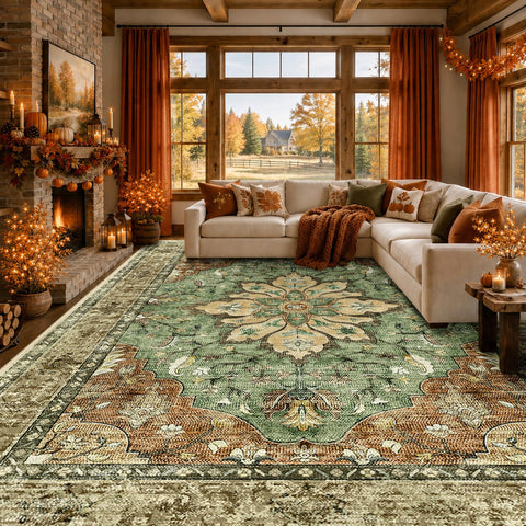RELEANY rug styled in living room demonstrating aesthetic impact and cozy feel