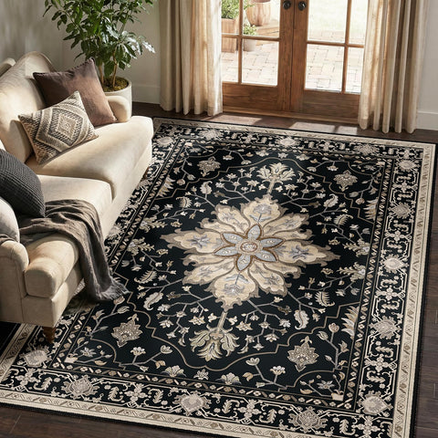 RELEANY rug with dog illustrating pet-friendly surface and easy-maintenance benefit