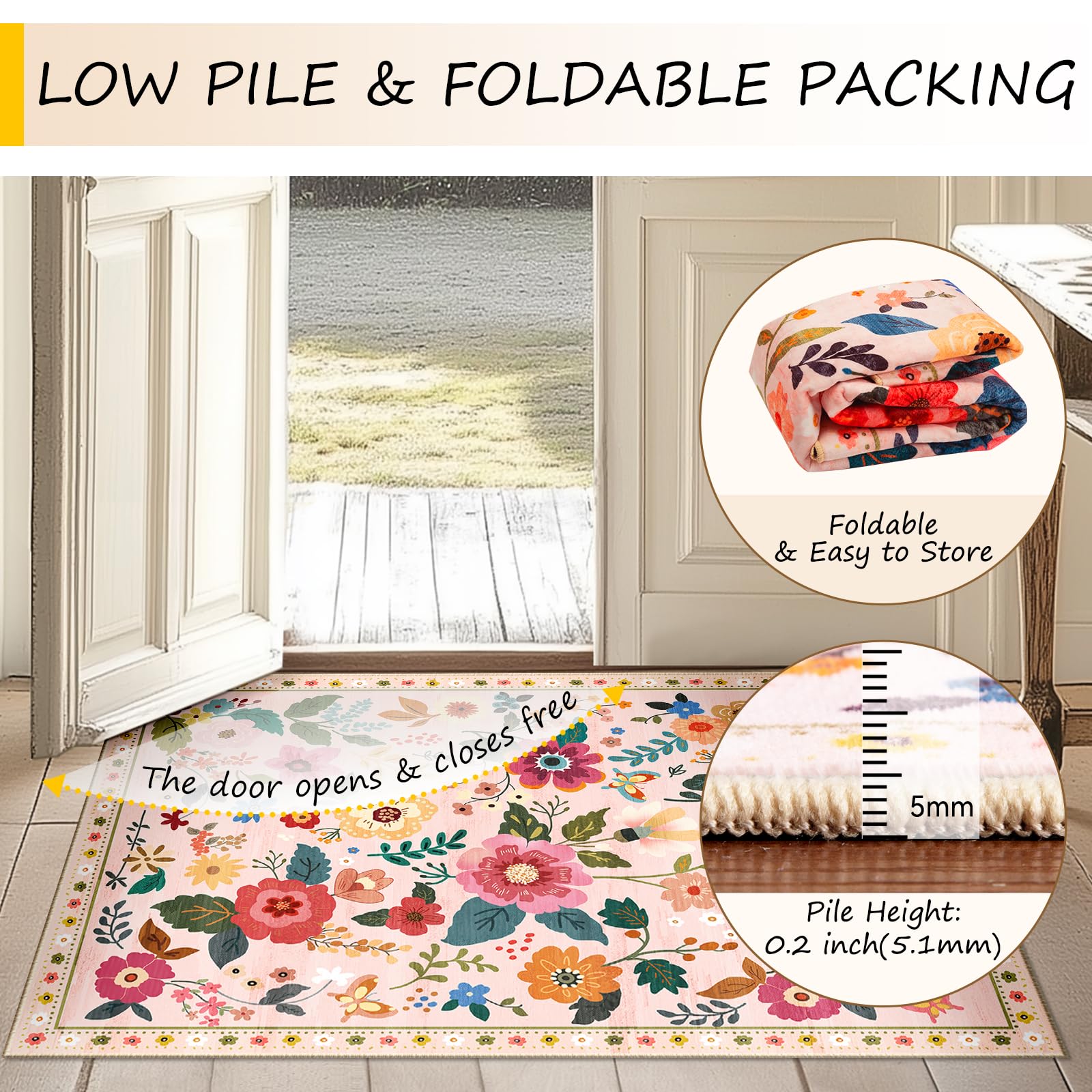 RELEANY rug styled in living room adding color and easy-care feel