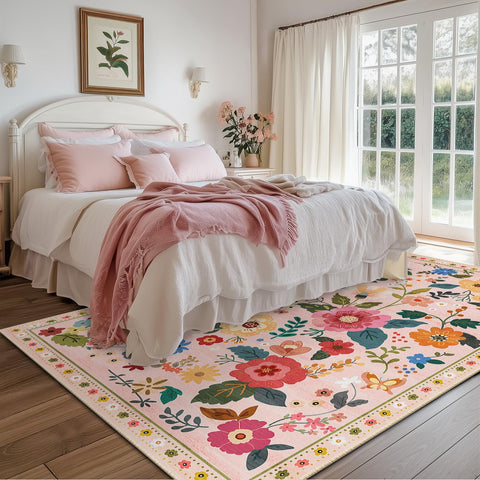 RELEANY rug next to sofa showing 5x7 scale for room planning