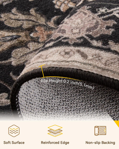 RELEANY rug placed under sofa showing scale and furniture-compatibility benefit
