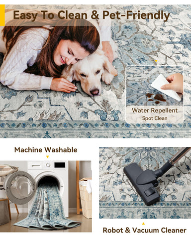 RELEANY rug beside sofa showing 8x10 scale for accurate room coverage