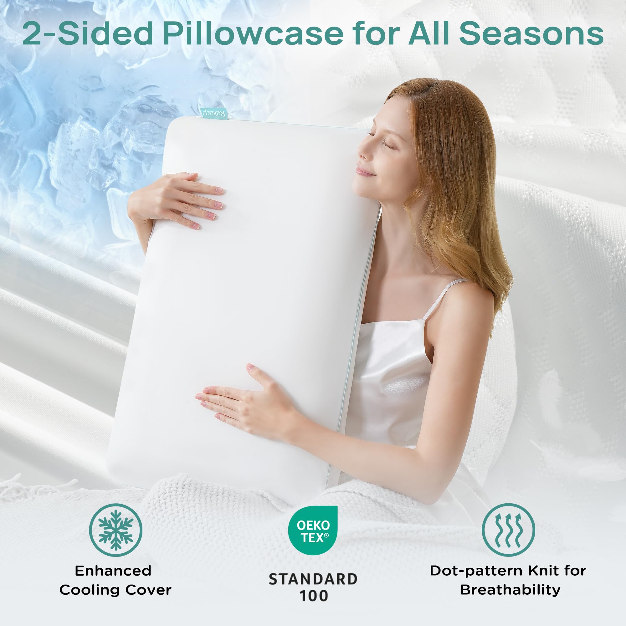 Releep Re:chillin cooling fabric side showing cooler-sleep benefit