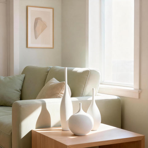 Relexome medium vase side detail showing smooth surface and muted white