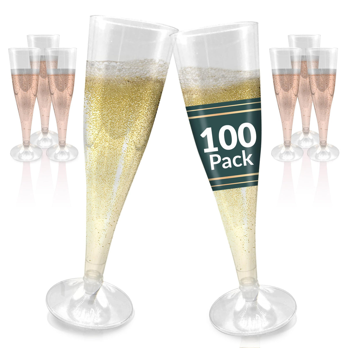 Reli. clear pack of 100 flutes showing elegant presentation benefit