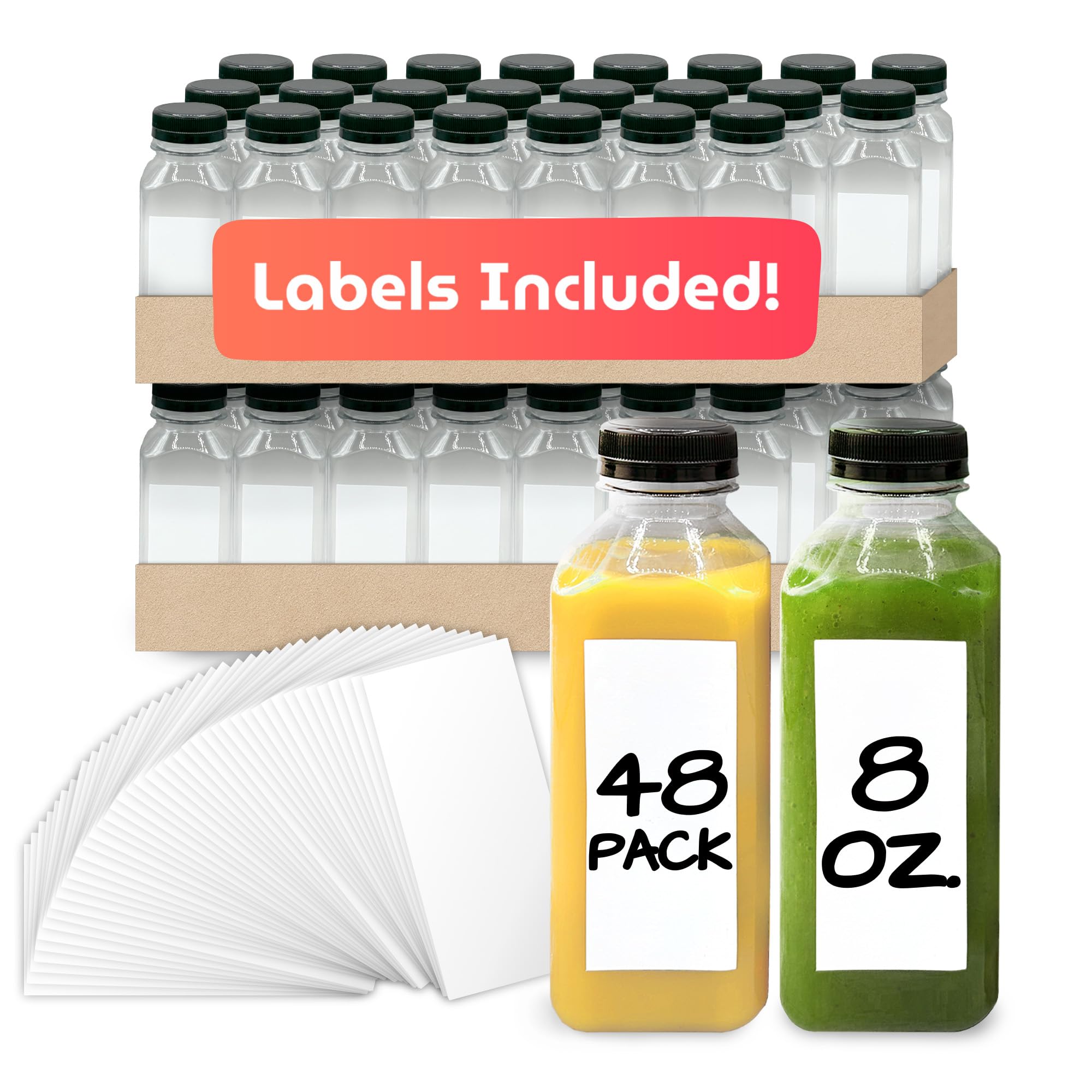 Reli front packaging showing 48 bottles and included labels for easy serving