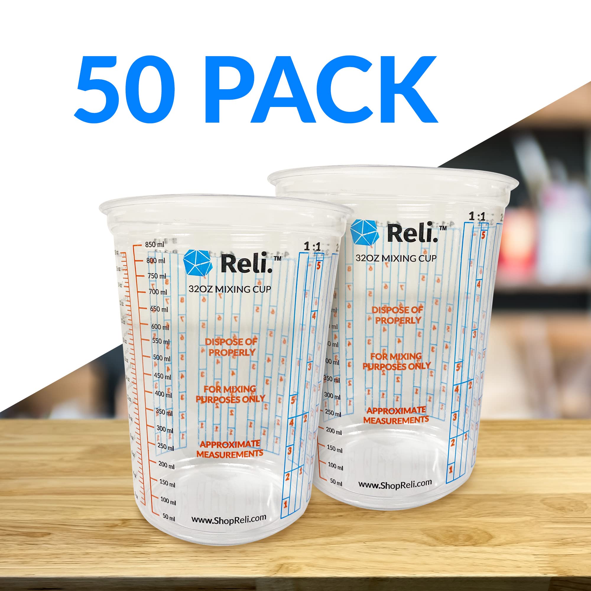 Reli. close-up of printed graduations showing ounces milliliters and cups for accuracy