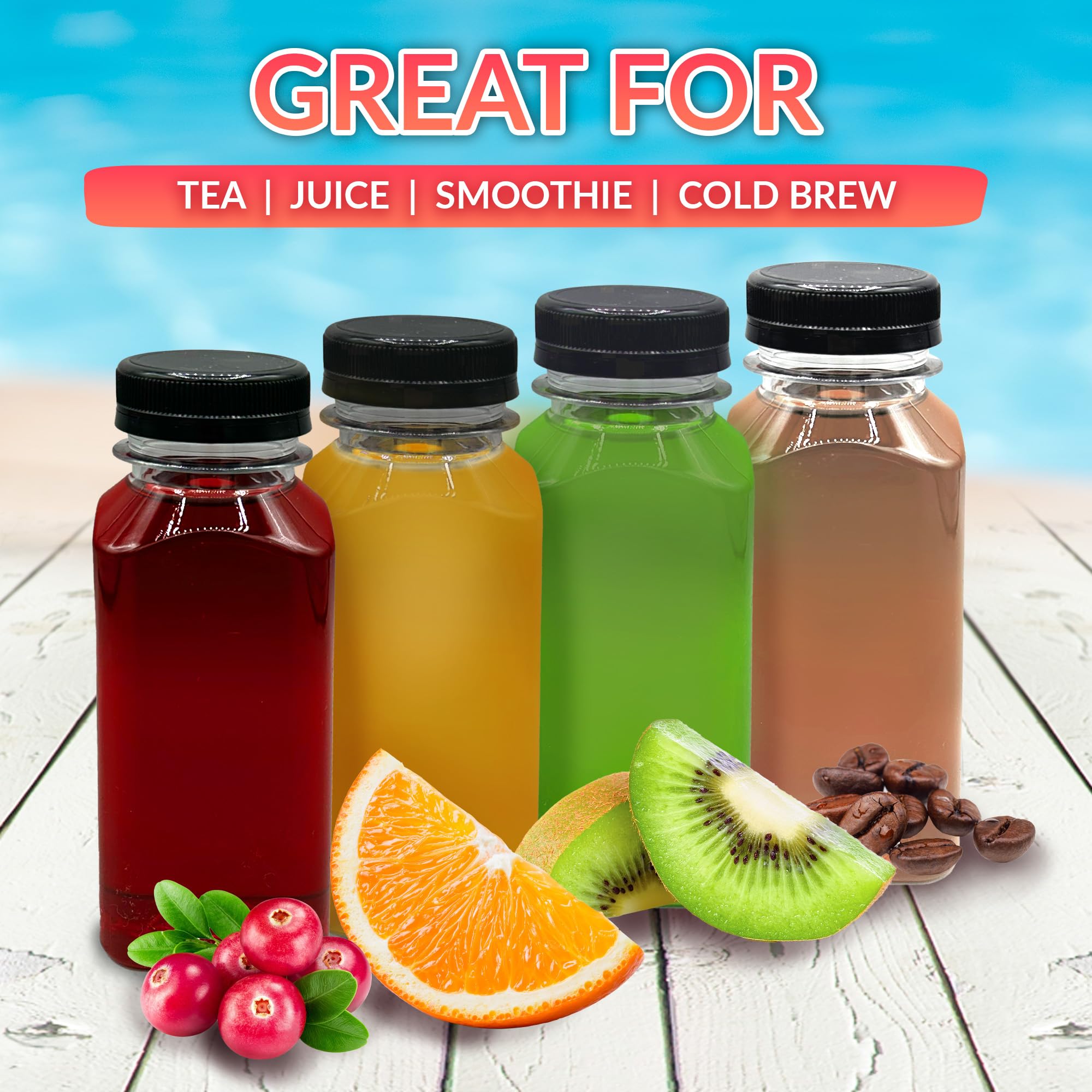 Reli clear bottle displaying vibrant juice texture and color for presentation